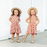 COPPER CHECKERS DREAM RUFFLE DRESS - HoneyBug 