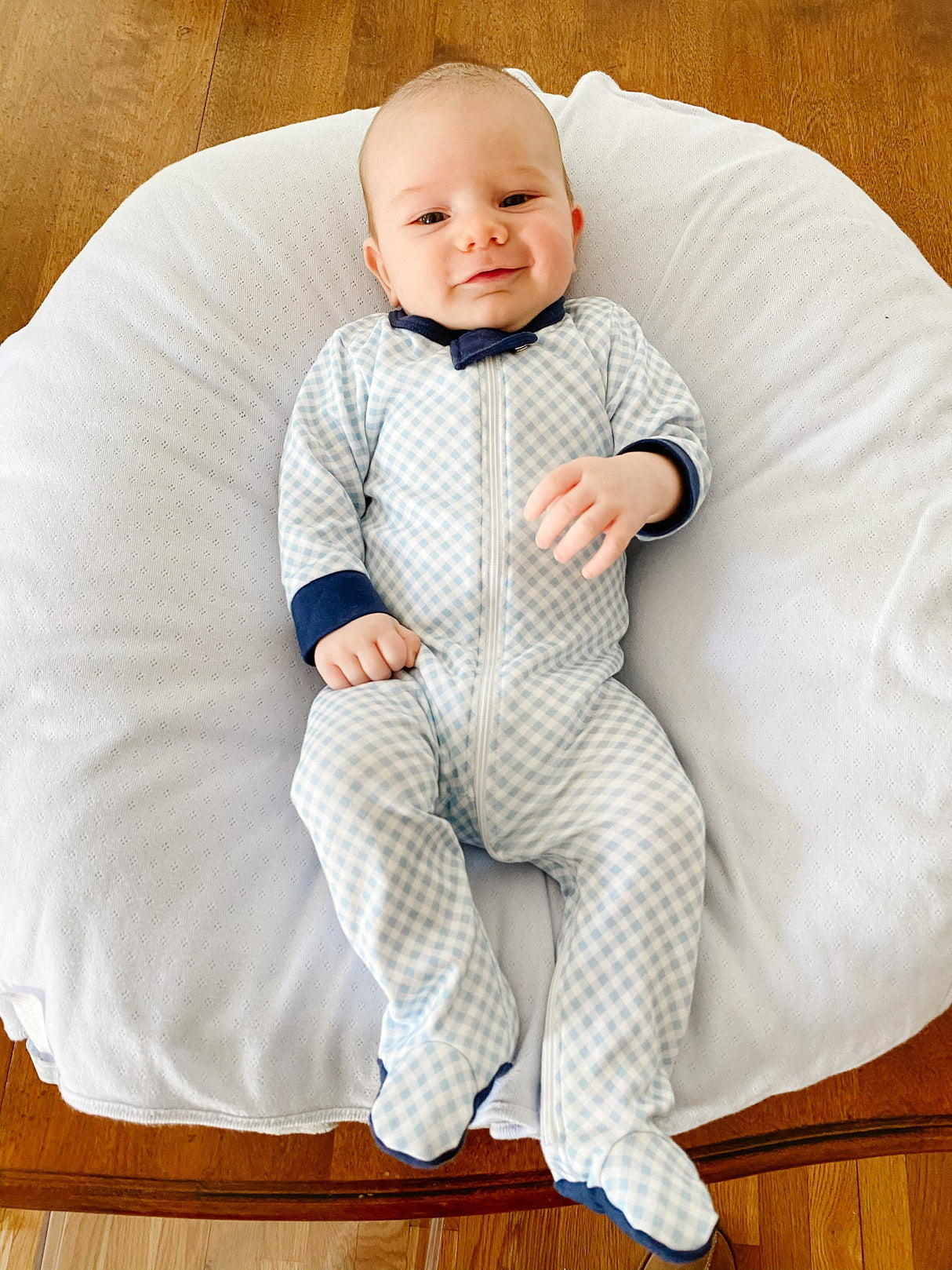 Blue Gingham Footie - HoneyBug 