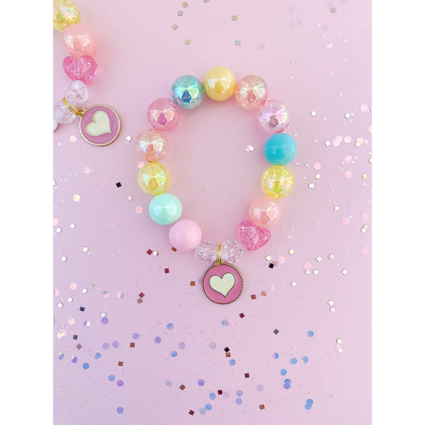 Pink and Cream Heart Charm Bracelet - Customizable - HoneyBug 
