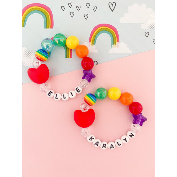 Rainbow Red Heart Bracelet - Personalized - HoneyBug 