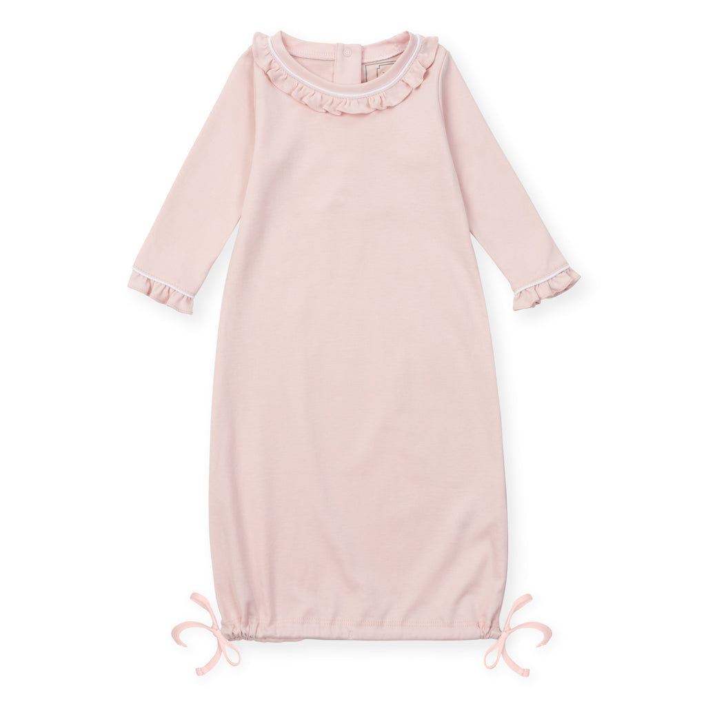 Georgia Pima Cotton Daygown for Girls - Light Pink with White Piping - HoneyBug 