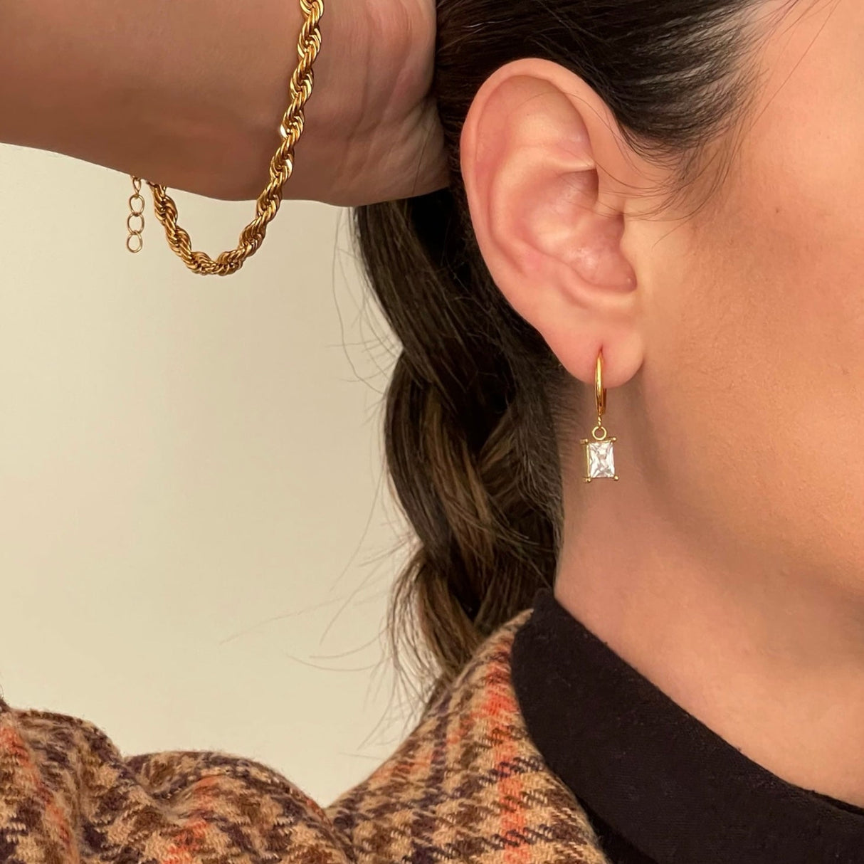 Chantel Baguette Huggie Hoop Earring - HoneyBug 