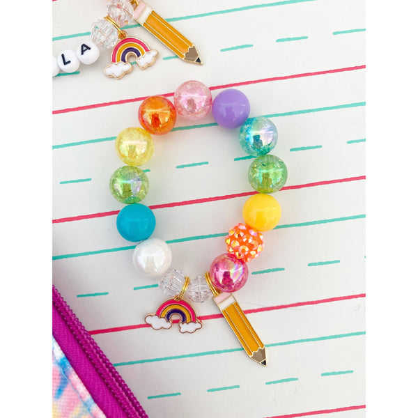 Back to School - Rainbow #2 Charm Bracelet - Customizable - HoneyBug 