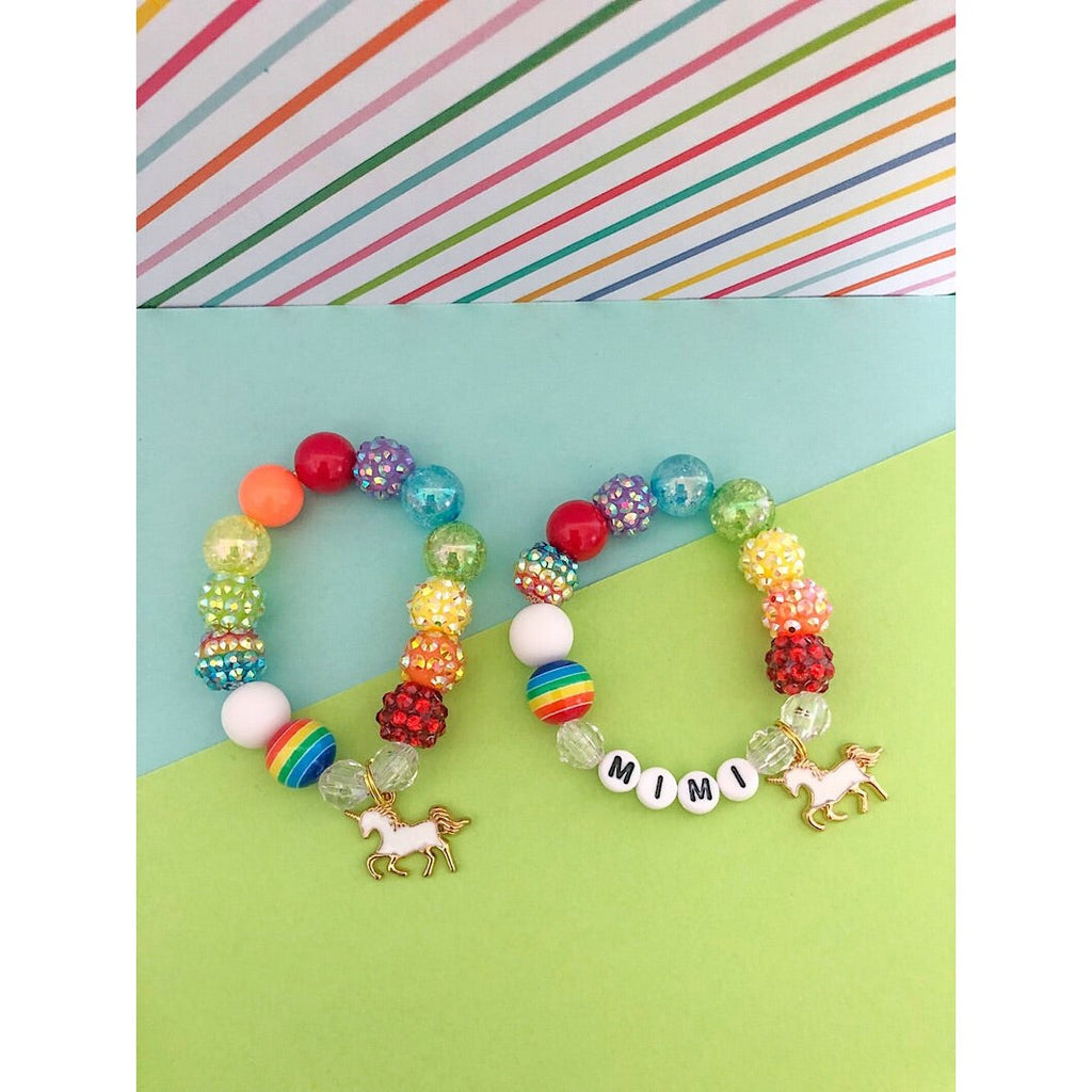 Rainbow Unicorn Charm Bracelet - Customizable - HoneyBug 