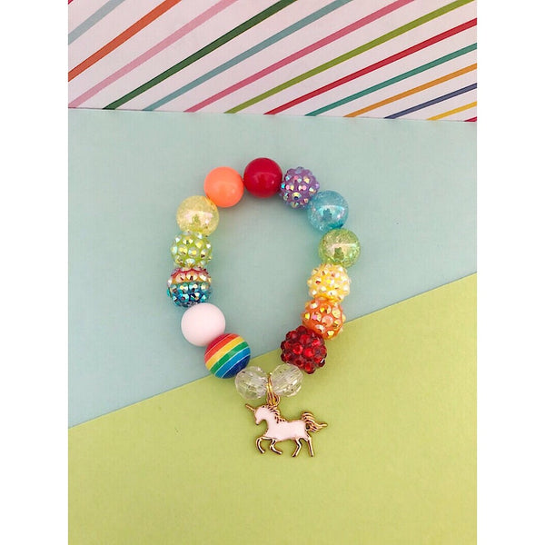 Rainbow Unicorn Charm Bracelet - Customizable - HoneyBug 
