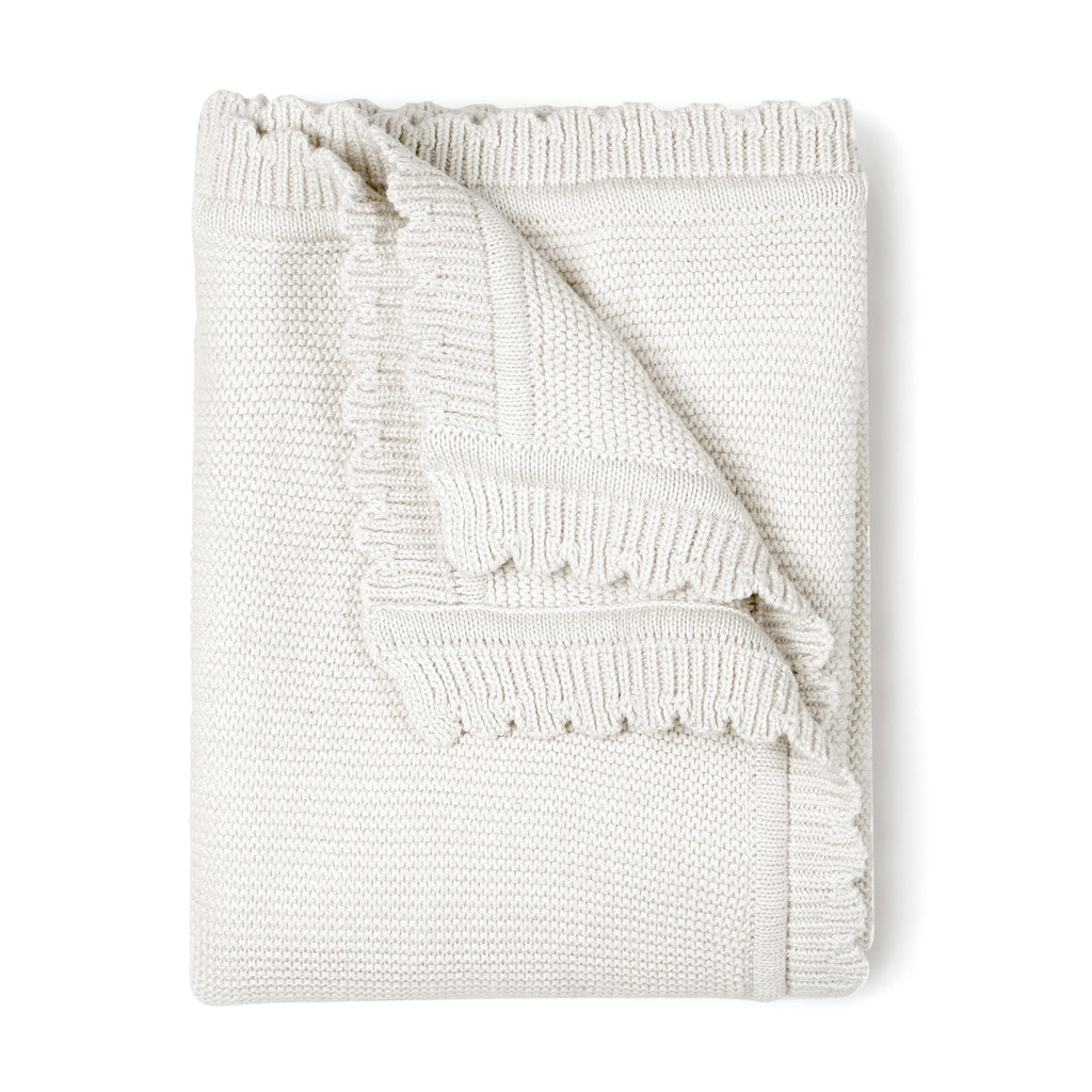 Organic Cotton Scalloped Baby Blanket - Ella Ivory - HoneyBug 