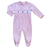 Pink Gingham Strawberry Smocked Footie