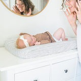 Organic Changing Pad Cover - Navy Stripes - HoneyBug 