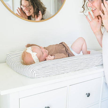 Organic Changing Pad Cover - Navy Stripes - HoneyBug 
