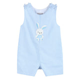 Light Blue Gingham Easter Bunny Applique Shortalls