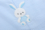 Light Blue Gingham Easter Bunny Applique Shortalls