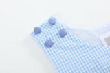 Light Blue Gingham Easter Egg and Bunnies Smocked Shortall