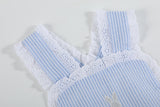 Light Blue Seersucker Easter Bunny Ruffle Romper