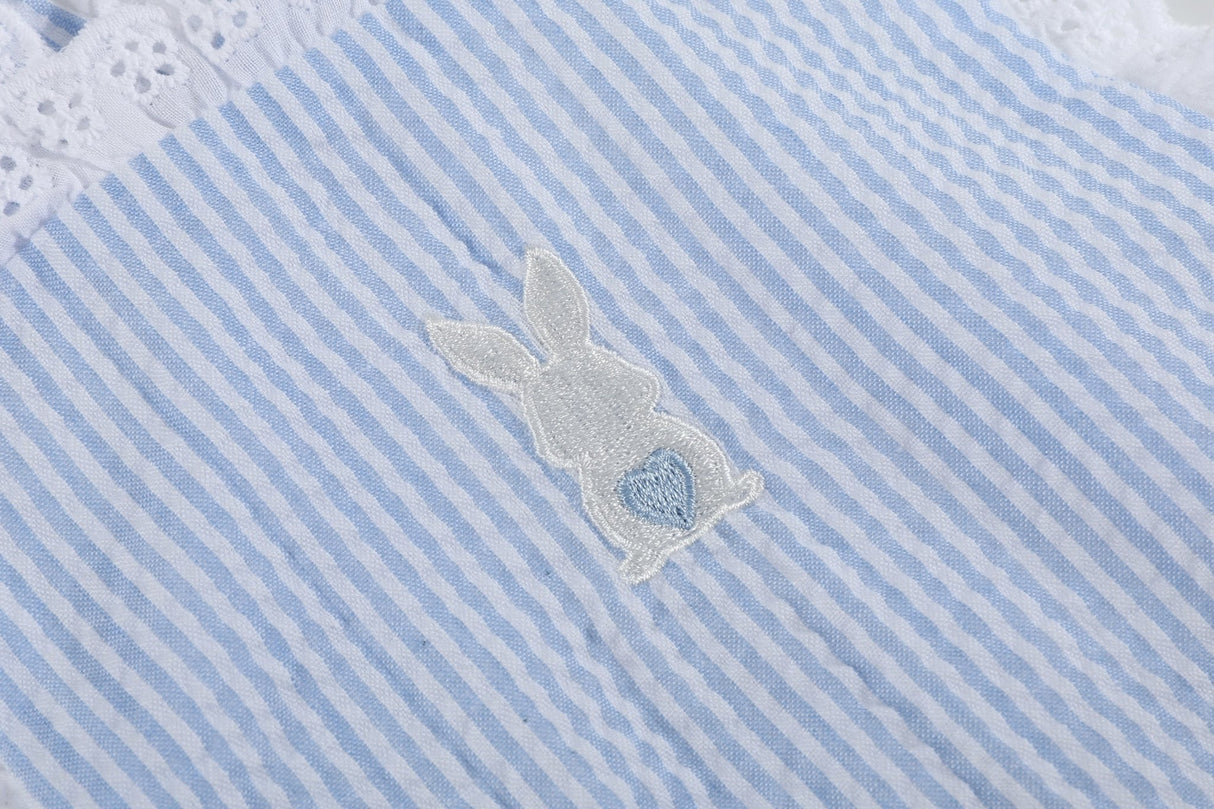 Light Blue Seersucker Easter Bunny Ruffle Romper