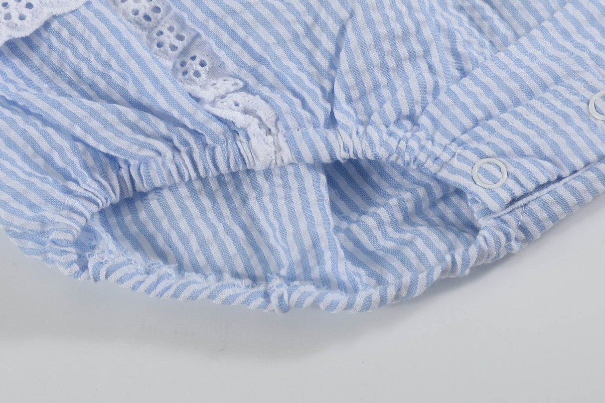 Light Blue Seersucker Easter Bunny Ruffle Romper