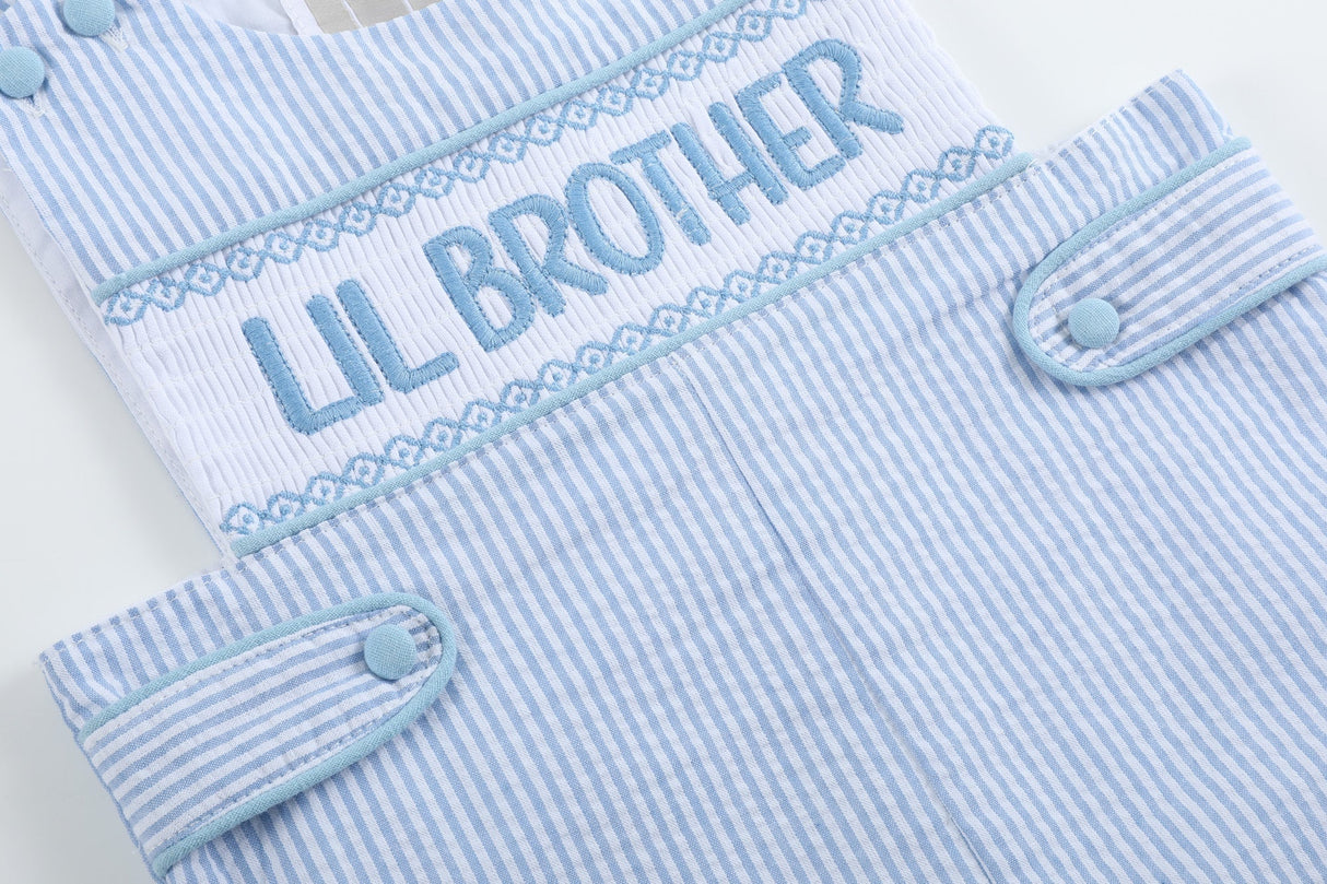 Light Blue Seersucker Lil Brother Smocked Jon Jons
