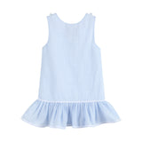 Light Blue Seersucker Pom Pom Bunny Swing Dress