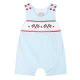 Light Blue USA Flag Smocked Shortalls