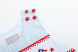 Light Blue USA Flag Smocked Shortalls