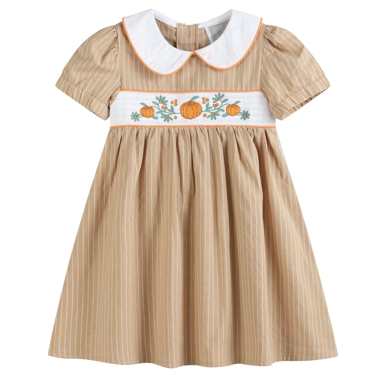 Light Brown Pumpkin Smocked Collared Dress