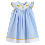 Light Blue Striped Lemons Smocked Bishop Dress