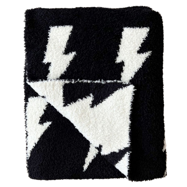 Lightning Bolt Fuzzy Blanket | Black - HoneyBug 