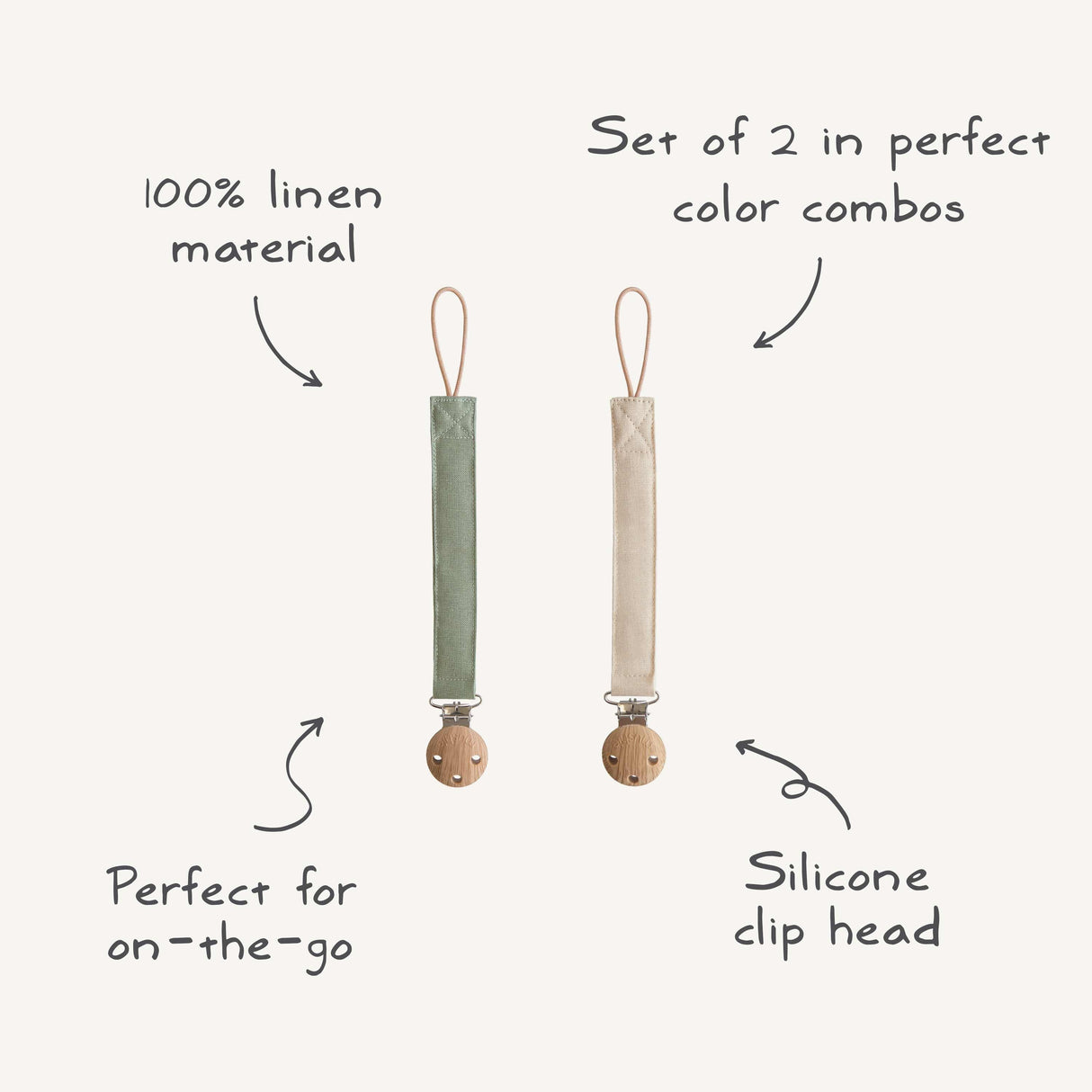 Linen Pacifier Clip 2-Pack - Blush/Cream - HoneyBug 