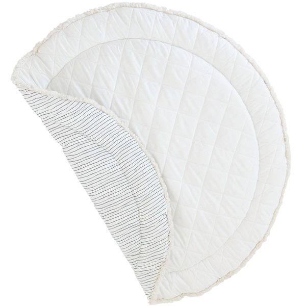 Organic Cotton Quilted Round Play Mat - Cobi Blue Stripes and Ivory - HoneyBug 