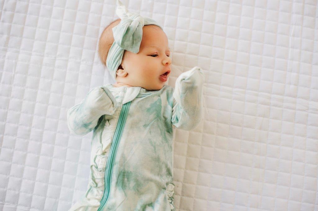 Ruffle 2 Way Zip Romper - Marbled Aquamarine - HoneyBug 