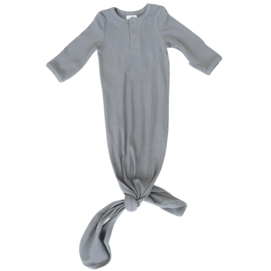 Grey Organic Cotton Ribbed Knot Gown - HoneyBug 