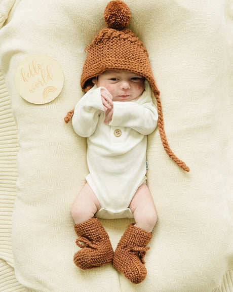 Merino Wool Bonnet & Bootie Set | Cinnamon - HoneyBug 