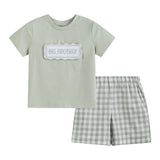 Misty Blue Big Brother Smocked Shirt and Shorts Set