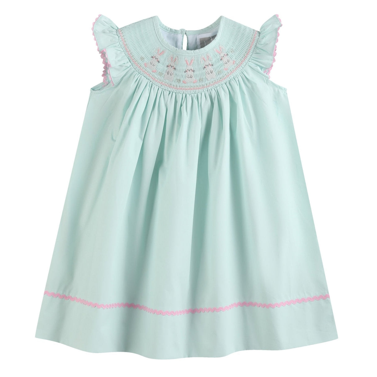 Misty Blue Easter Bunny Smocked Bishop Dress