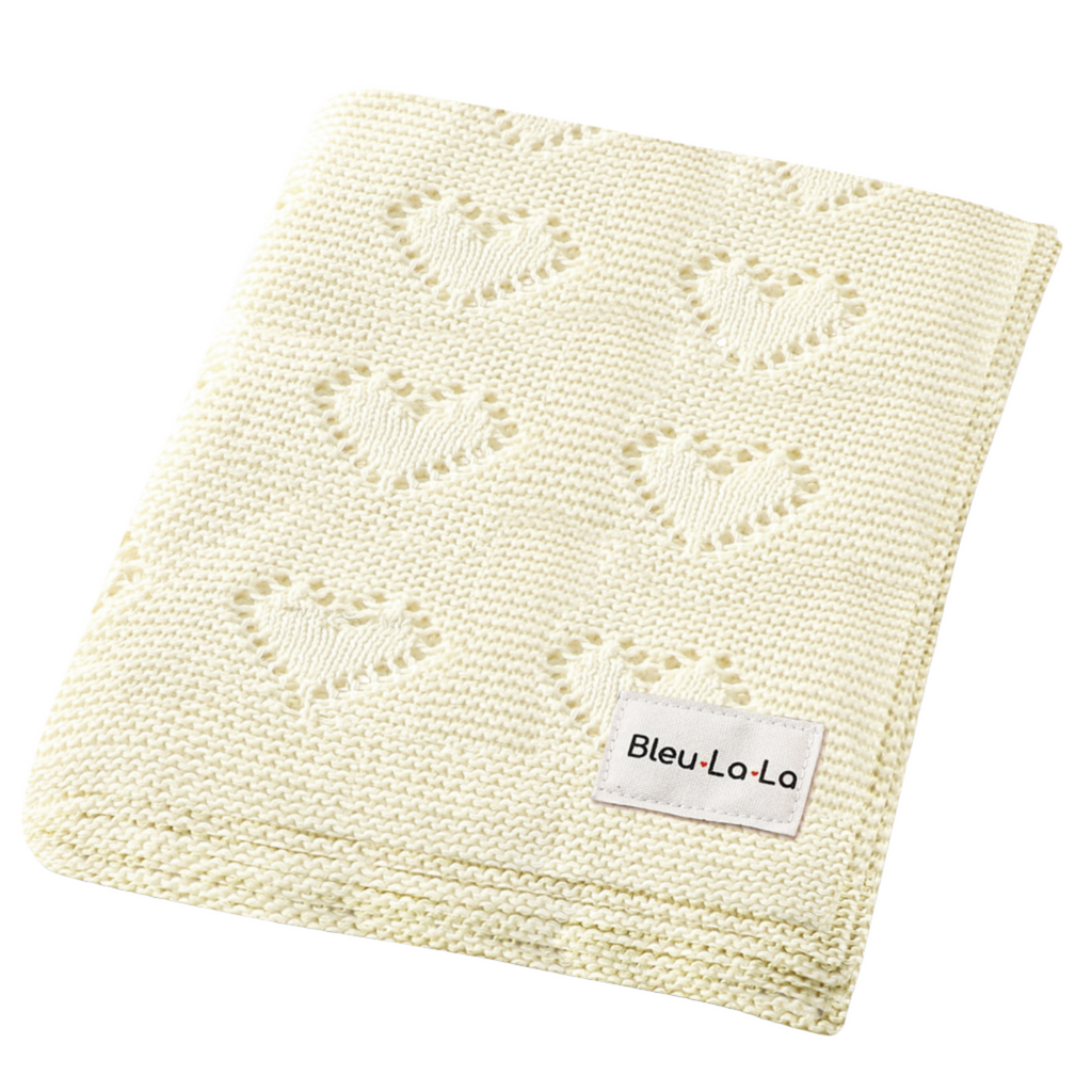 Heart Knit Baby Blanket - Cream - HoneyBug 
