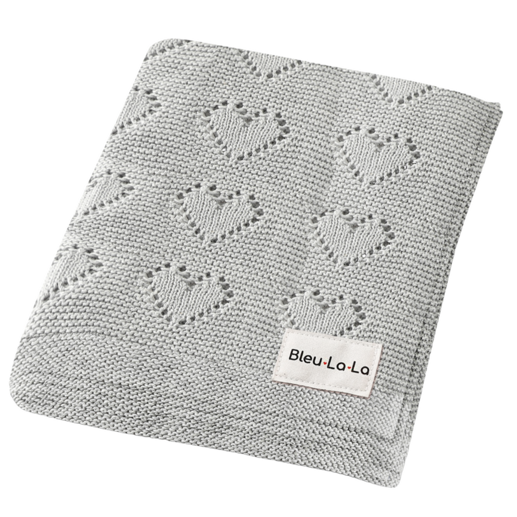 Heart Knit Baby Blanket - Grey - HoneyBug 