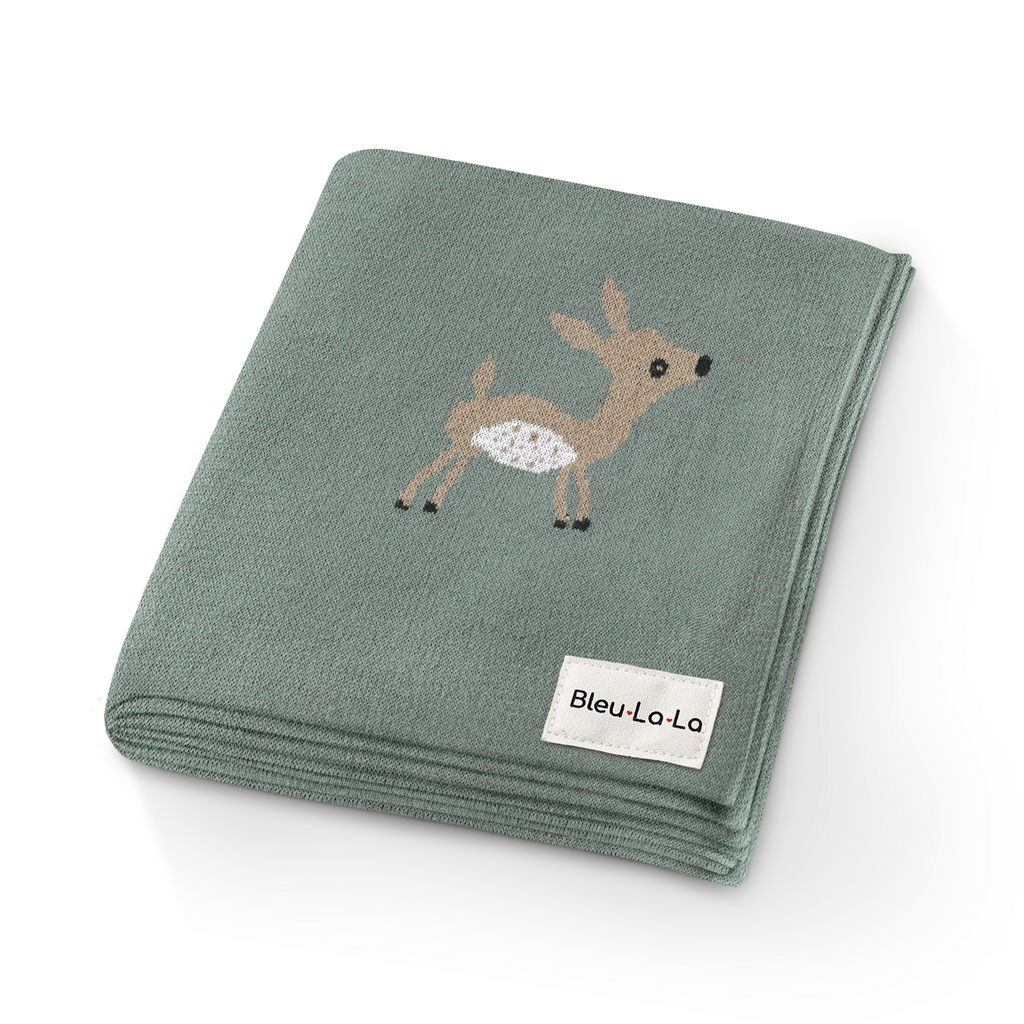 Deer Knit Blanket- Sage - HoneyBug 