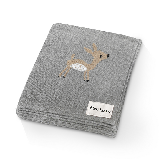 Deer Knit Blanket- Grey - HoneyBug 