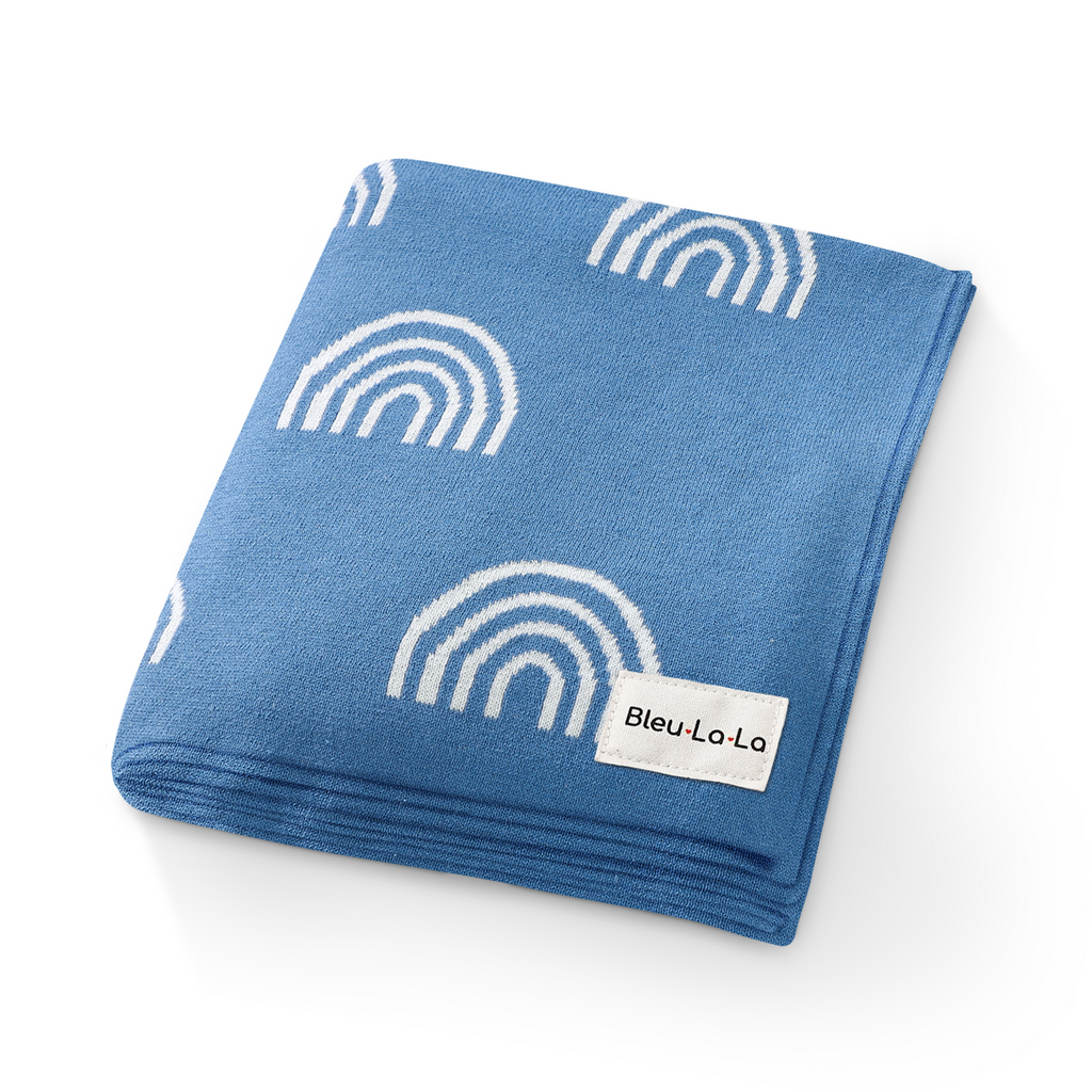 Rainbow Knit Swaddle Blanket- Blue - HoneyBug 