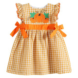 Orange Gingham Ruffle Pumpkin Bow Dress