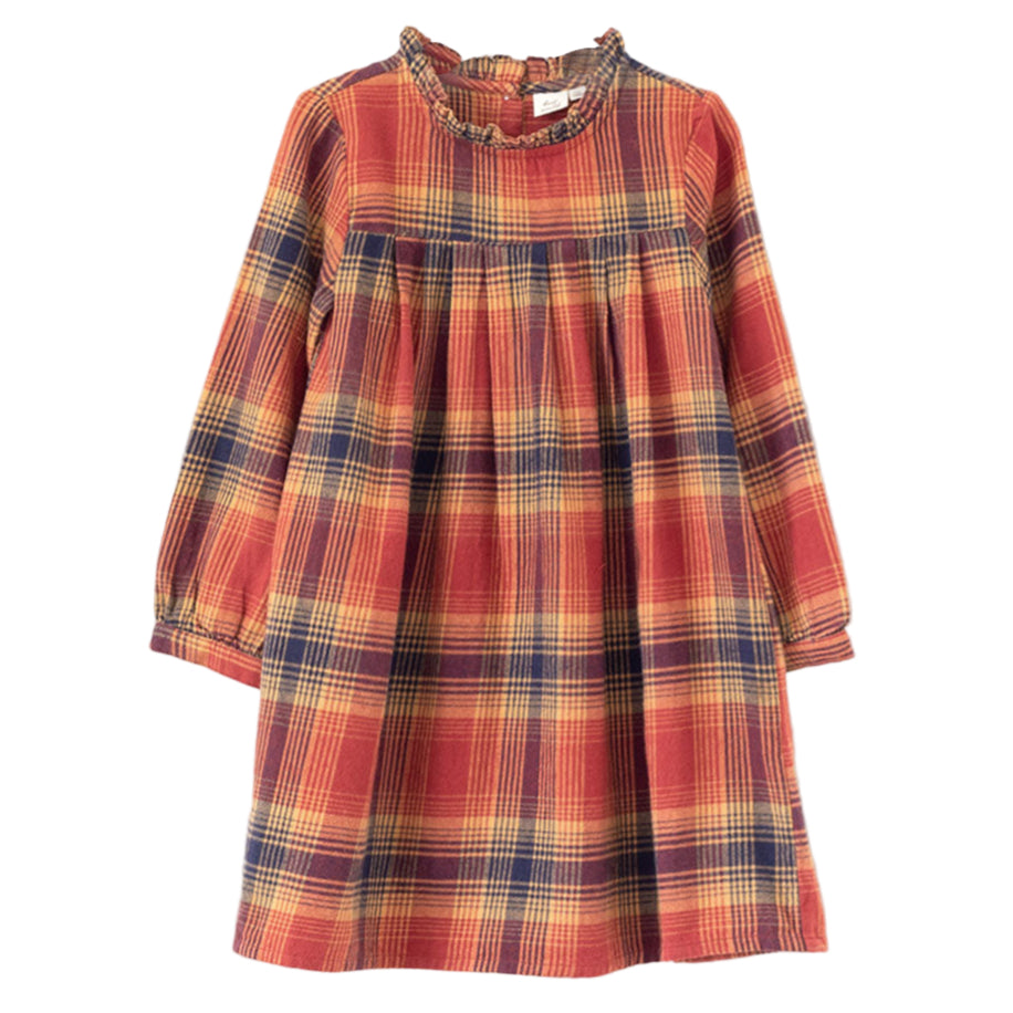 Girls' Long Sleeve Plaid Flannel Dress | Orange Check HoneyBug Girls' Long Sleeve Plaid Flannel Dress | Orange Check HoneyBug