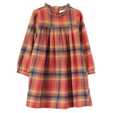 Girls' Long Sleeve Plaid Flannel Dress | Orange Check - HoneyBug 
