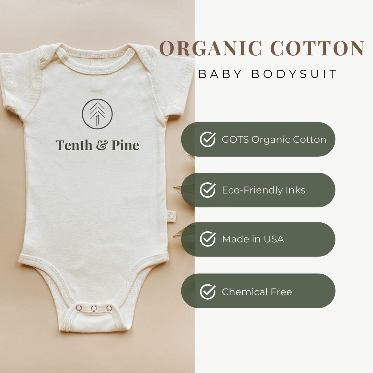 Happy Camper Clay Organic Cotton Baby Bodysuit Short Sleeve - HoneyBug 