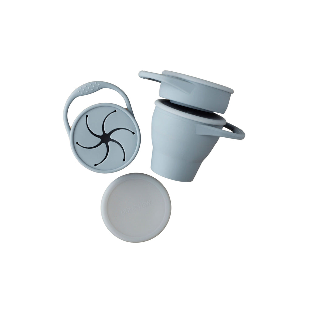 Foldable Silicone Snack Cup - Silver Blue - HoneyBug 