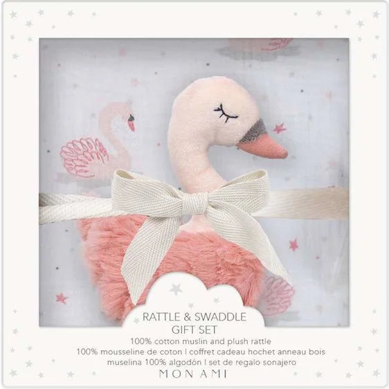 Swan Blanket & Rattle Gift Set - HoneyBug 