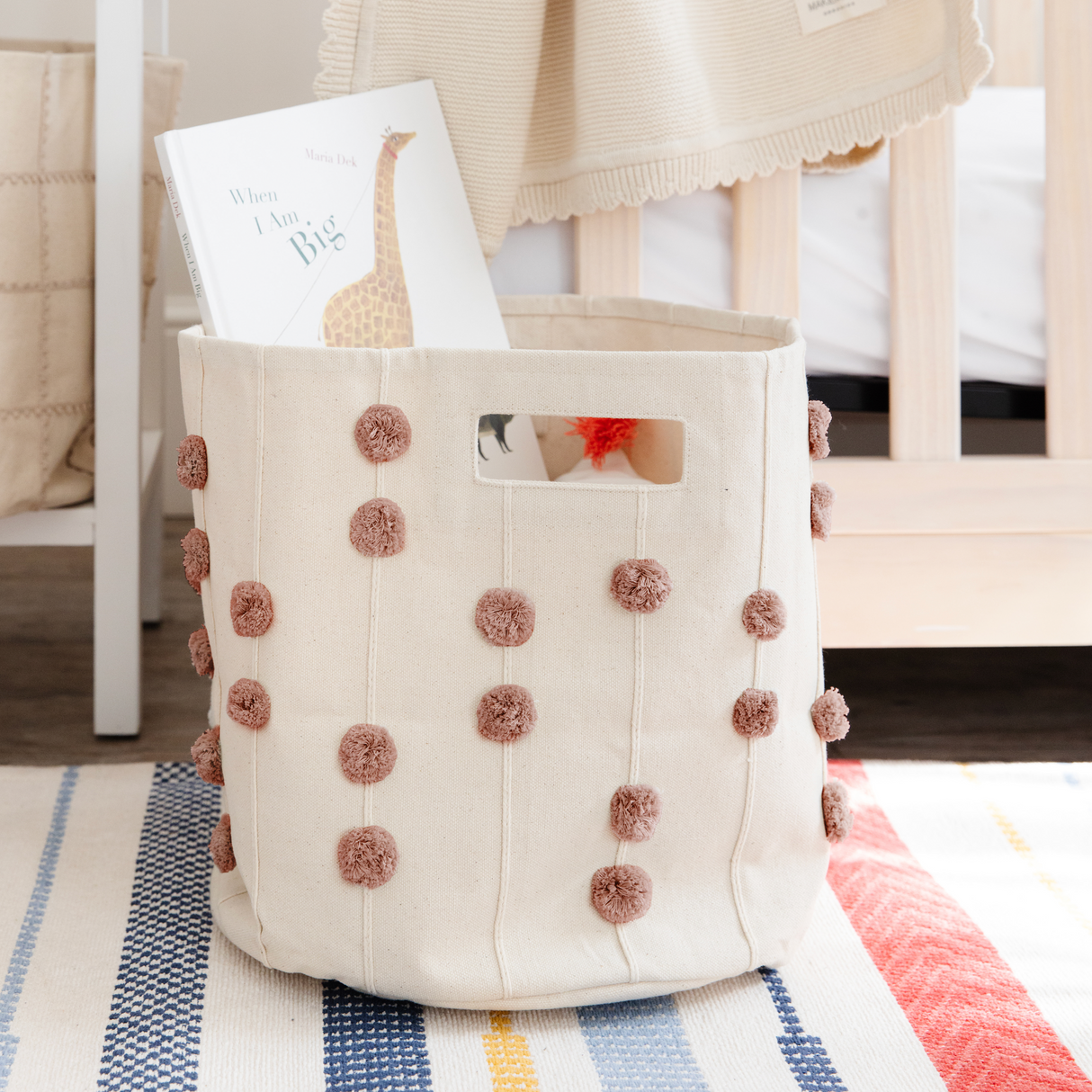 Handmade Canvas Storage Basket Pom Pom - Pecan - HoneyBug 