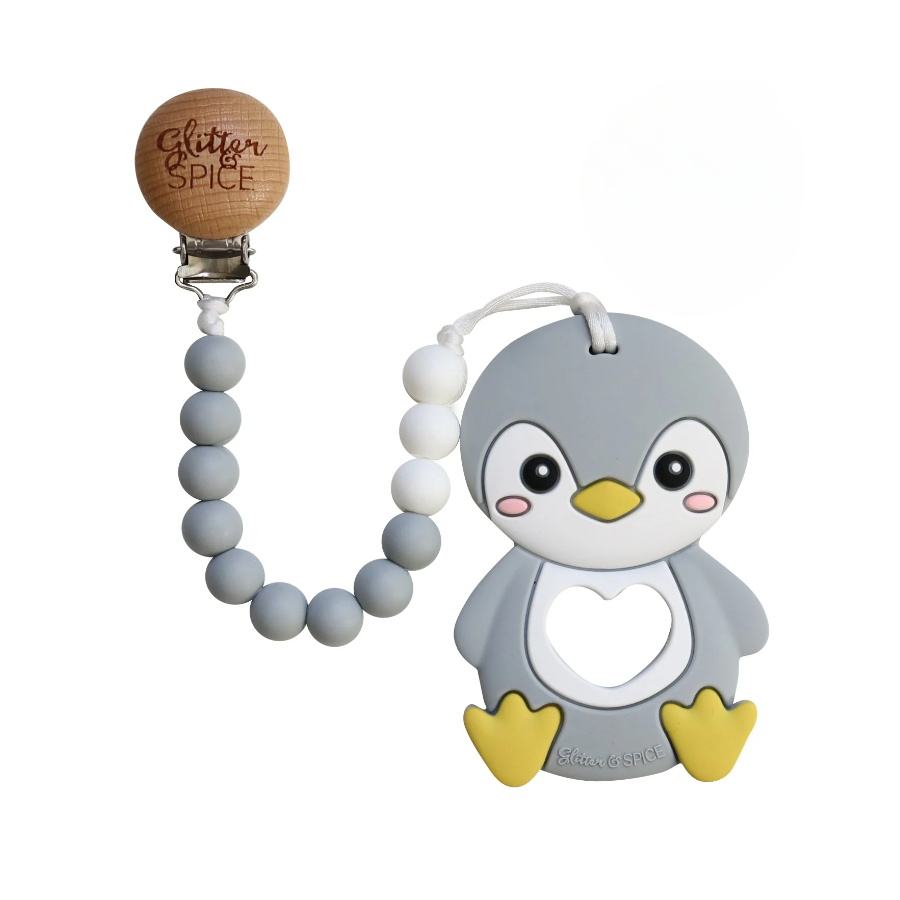 Penguin Teether and Pacifier Clip - HoneyBug 