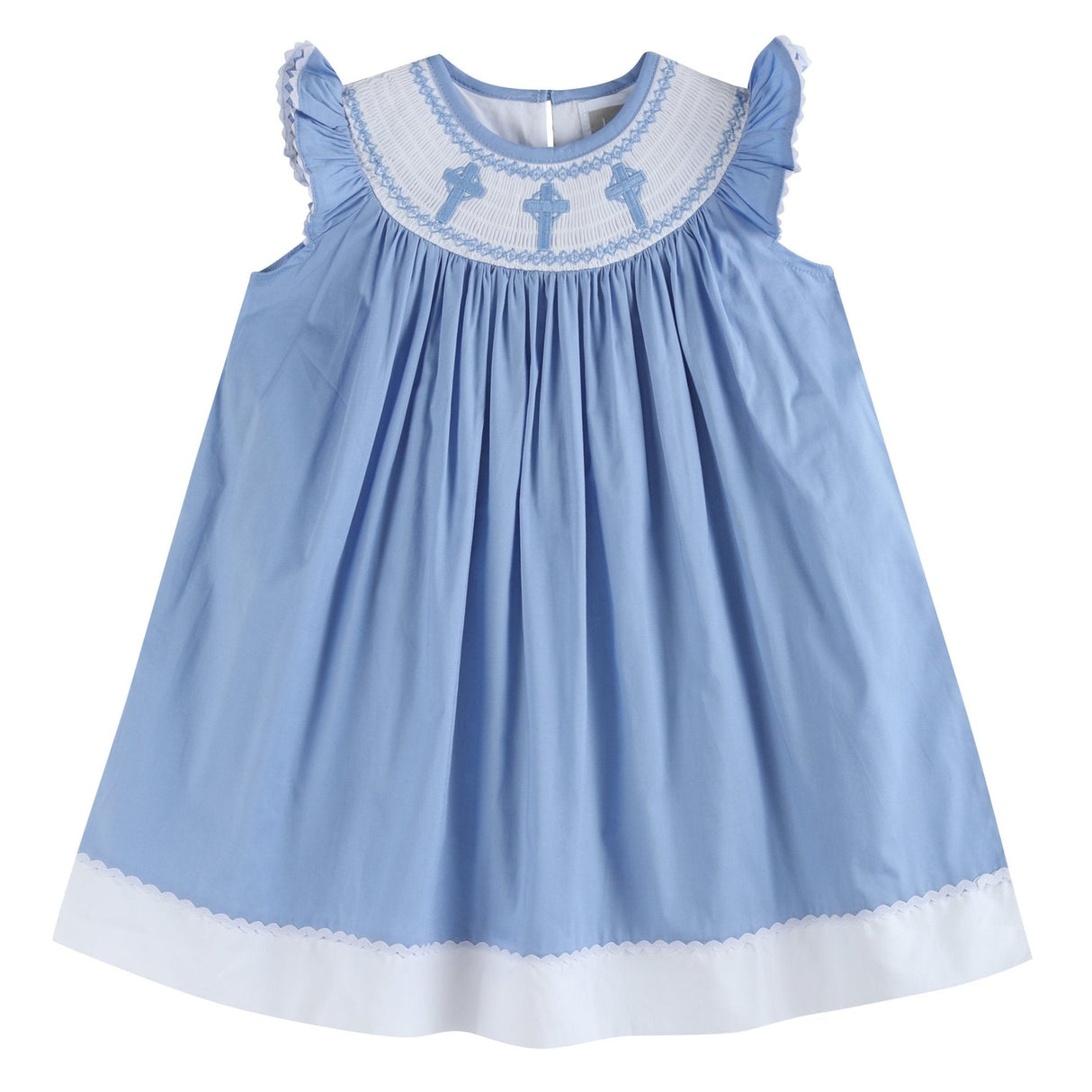 Periwinkle Blue Crosses Smocked Bishop Dress