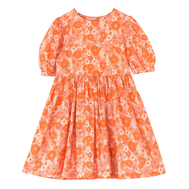 Girls' Short Puff Sleeve Dress | Orange Meadow - HoneyBug 