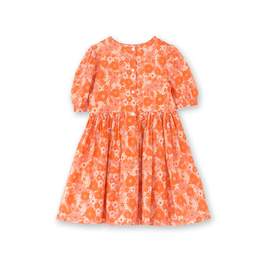 Girls' Short Puff Sleeve Dress | Orange Meadow - HoneyBug 