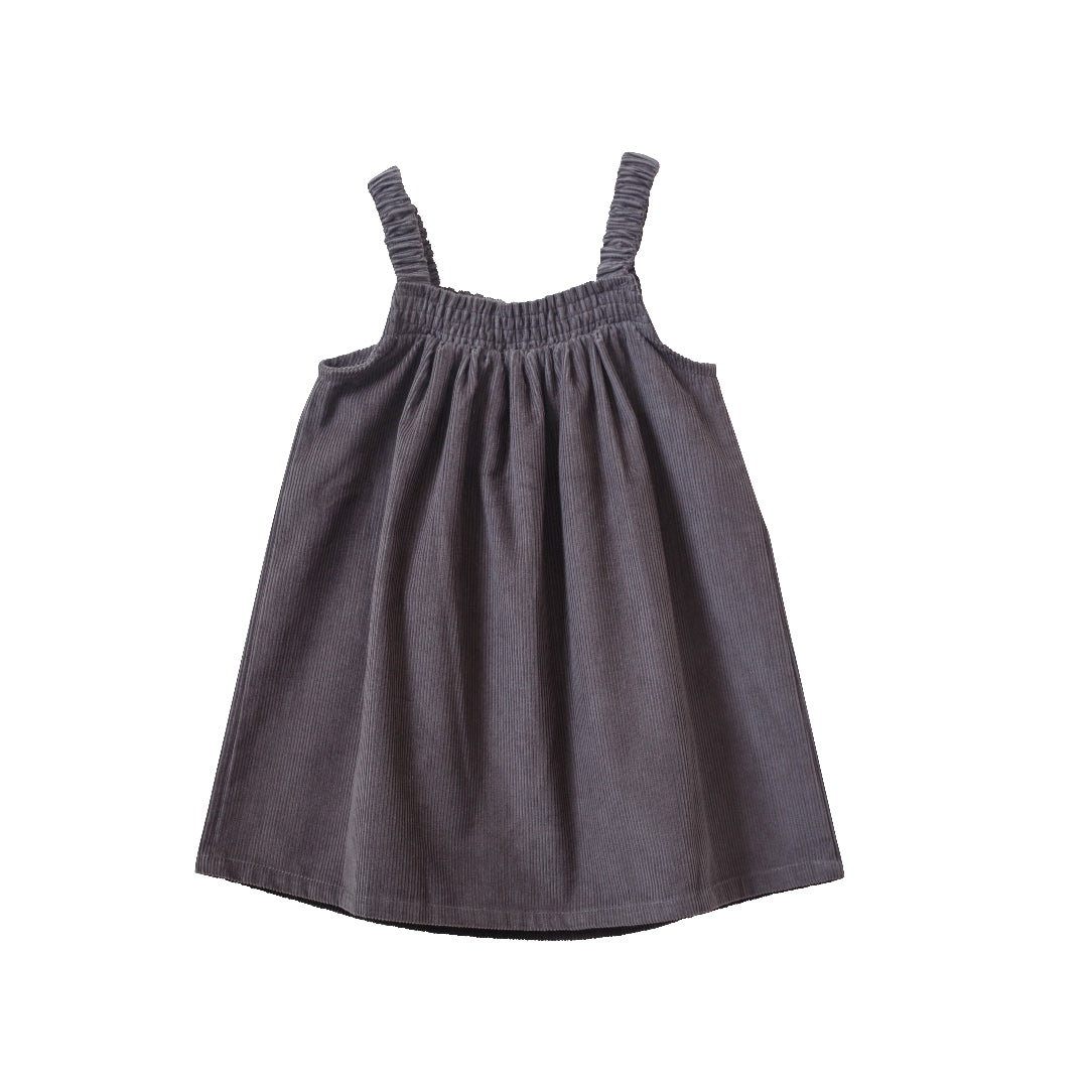 Toddler Pinafore Corduroy Dress with Embroidery | Gray & White - HoneyBug 